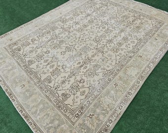 8x10 Turkish Rug, Vintage Area Rug, Handmade Antique Rug, Neutral Bedroom Rug, 8x10 Oushak Rug, Low Pile Rug, Dining Room Rug, Boho Rug