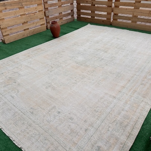 8x11 Turkish Rug, Vintage Beige Rug, Neutral Oushak Rug, Handmade Large Rug, Antique Wool Rug, 8x11 Bedroom Rug, Low Pile Rug, Oversized Rug