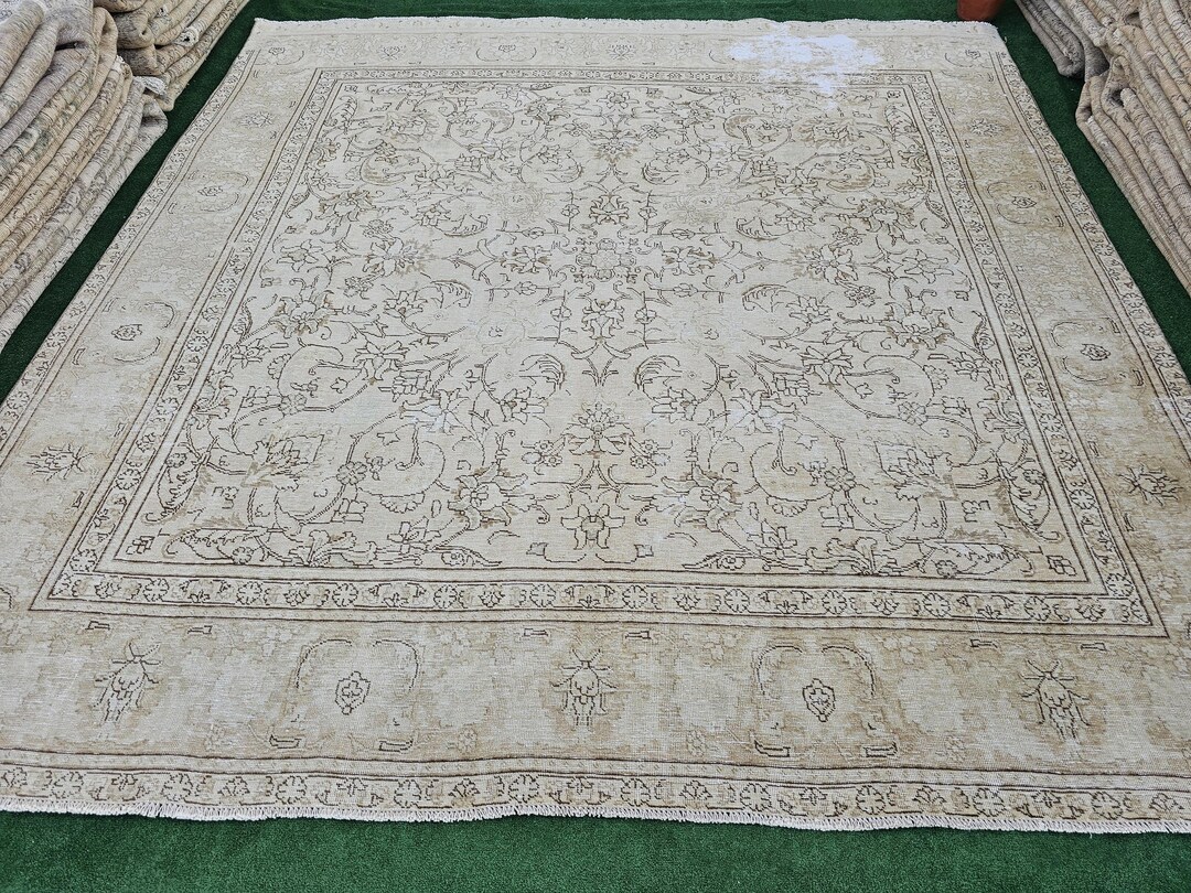 10x10 Area Rug, Square Turkish Rug, Neutral Vintage Rug, Hand Crafted ...