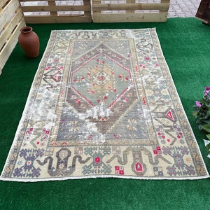 5x8 Soft Oushak Rug, Handmade Large Turkish Rug, 5x8 Vintage Rug, Vintage Wool Rug, Home Decor Rug, Antique Muted Rug, Faded Living Room Rug