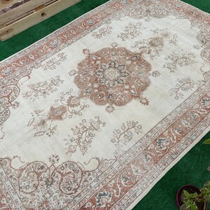 Gift Rug For Mom, 6x10 Oushak Rug, Neutral Turkish Rug, Faded Vintage Rug, Soft Handmade Rug, 6x10 Antique Rug, Natural Muted Rug