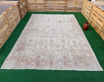 Alfombra vintage de 8x12, alfombra turca neutra, alfombra Oushak beige, alfombra tribal étnica, alfombra antigua hecha a mano, alfombra de salón de 8x12, alfombra de lana extragrande, alfombra