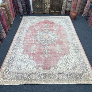 Oversize Handmade Rug, 8x11 Turkish Rug, Neutral Vintage Rug, 8x11 Antique Rug, Faded Oushak Rug, Muted Rug, Living Room Rug, Boho Decor Rug