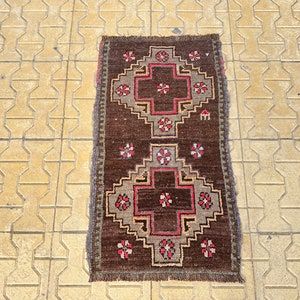 Vintage Mini Rug, 1x3 Door Mat Rug, Turkish Mini Rug, Oushak Small Rug, 1x3 Bath Mat Rug, 1x3 Mini Rug, Wool Door Mat, Soft Door Mat