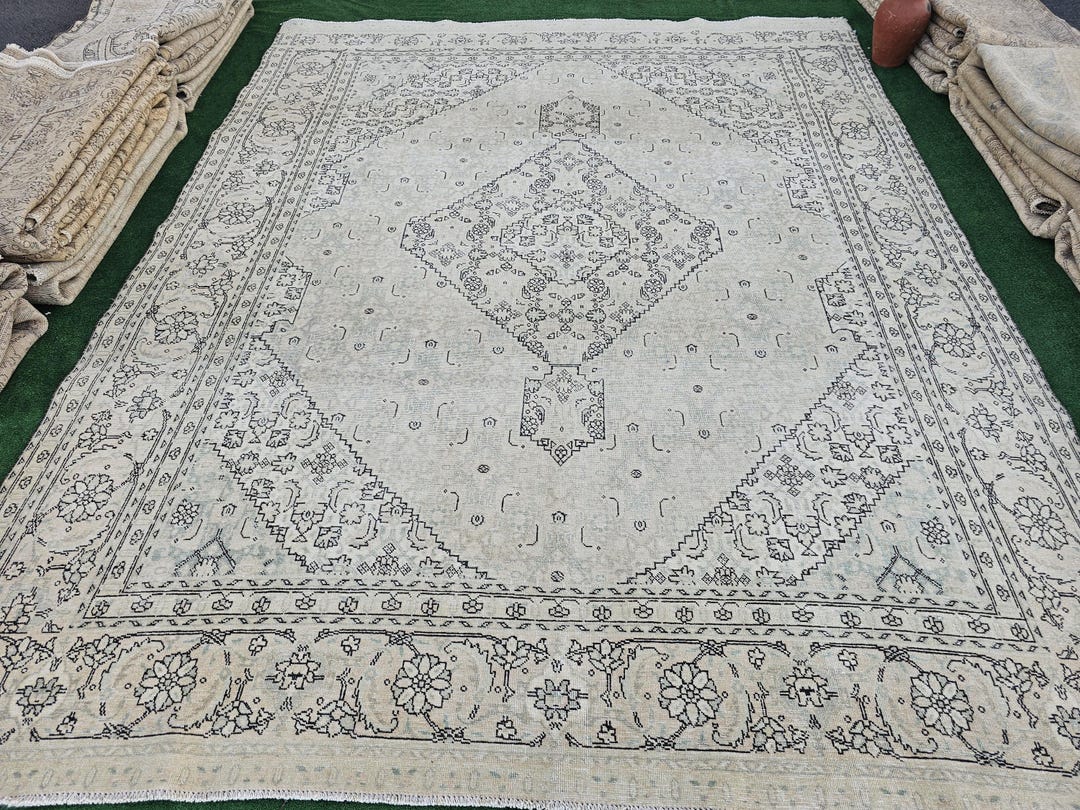 10x12 Hand Woven Rug, Antique Vintage Rug, Faded Oushak Rug, Neutral ...