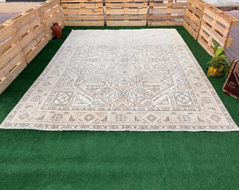 Alfombra Oushak de 9x12, alfombra turca grande, alfombra anudada a mano, alfombra antigua para dormitorio, alfombra anatolia de 9x12, alfombra vintage personalizada, alfombra de pelo corto, alfombra de salón.