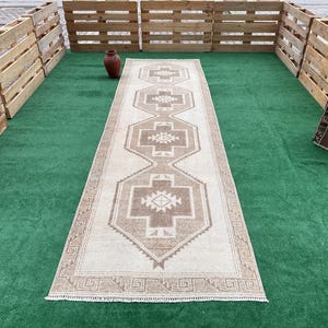 4x13 Turkish Wide Runner, Beige Brown Runner, Long Vintage Runner, Low Pile Runner, Antique Entryway Rug, 4x13 Anatolian Runner, Neutral Rug