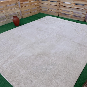 8x10 Handmade Vintage Rug, Soft Oushak Rug, Oriental Turkish Rug, Antique Faded Rug, Muted Rug 8x10, Neutral Area Rug, 8x10 Rug, Boho Rug