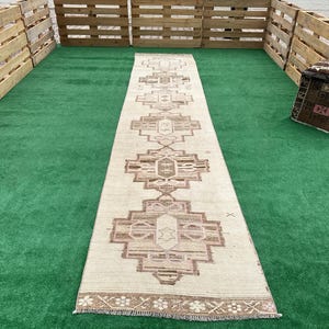 3x14 Vintage Runner, Hallway Rug, Oushak Runner, Soft Turkish Runner, Wool Handmade Runner, 3x14 Rug, Beige Brown Rug, Home Decor Rug, Rug