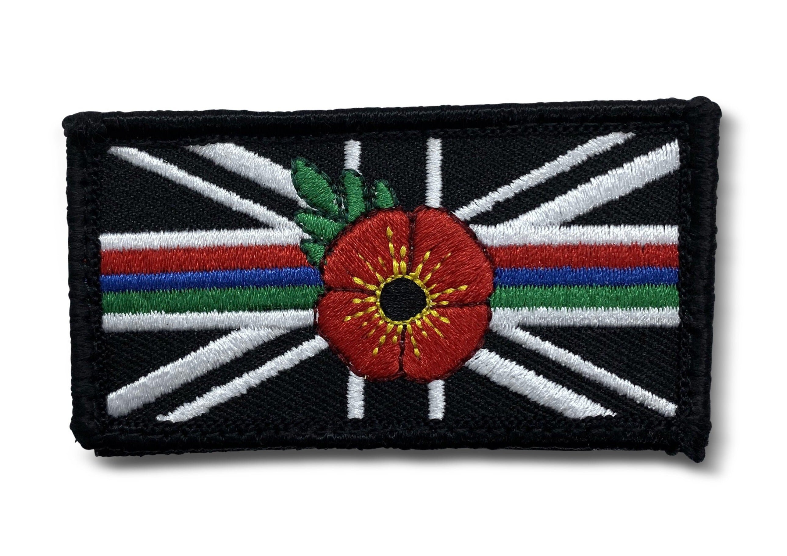 Triple Thin Blue, Red and Green Line Poppy Velcro Patch