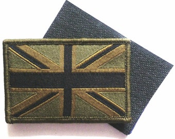 Gb Union Jack Patch Velcro® Backed Ubac Army Olive Military Flag Badge Uk Force