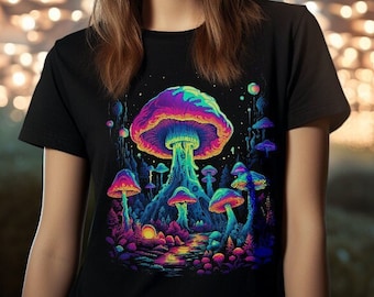Trippy Mushroom Forest Unisex T-shirt -  Trippy Mushroom Shirt, Festival Shirt, EDM Shirt, Rave Shirt, Concert Shirt