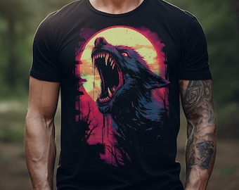 Howling Werewolf Unisex T-Shirt - Halloween Shirt, Halloween Werewolf Shirt, Men's Clothing, Women's Clothing, Unisex Clothing, Black Shirt