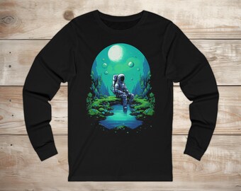 Astro Meditation Jersey Long Sleeve Tee - Serene Astronaut Astronomy Sci-Fi Long Sleeve Shirt Gift for Space Lovers