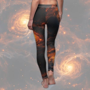 Double Orange Galaxies Women&#39;s All-Over Print Casual Leggings - Galaxy-Print Space Leggings Spandex Yoga Pants Bottoms for Cosmic Queens