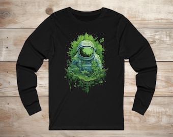 Astro Overgrowth Jersey Long Sleeve Tee - Eco Astronaut Astronomy Sci-Fi Long Sleeve Shirt Gift for Space Lovers