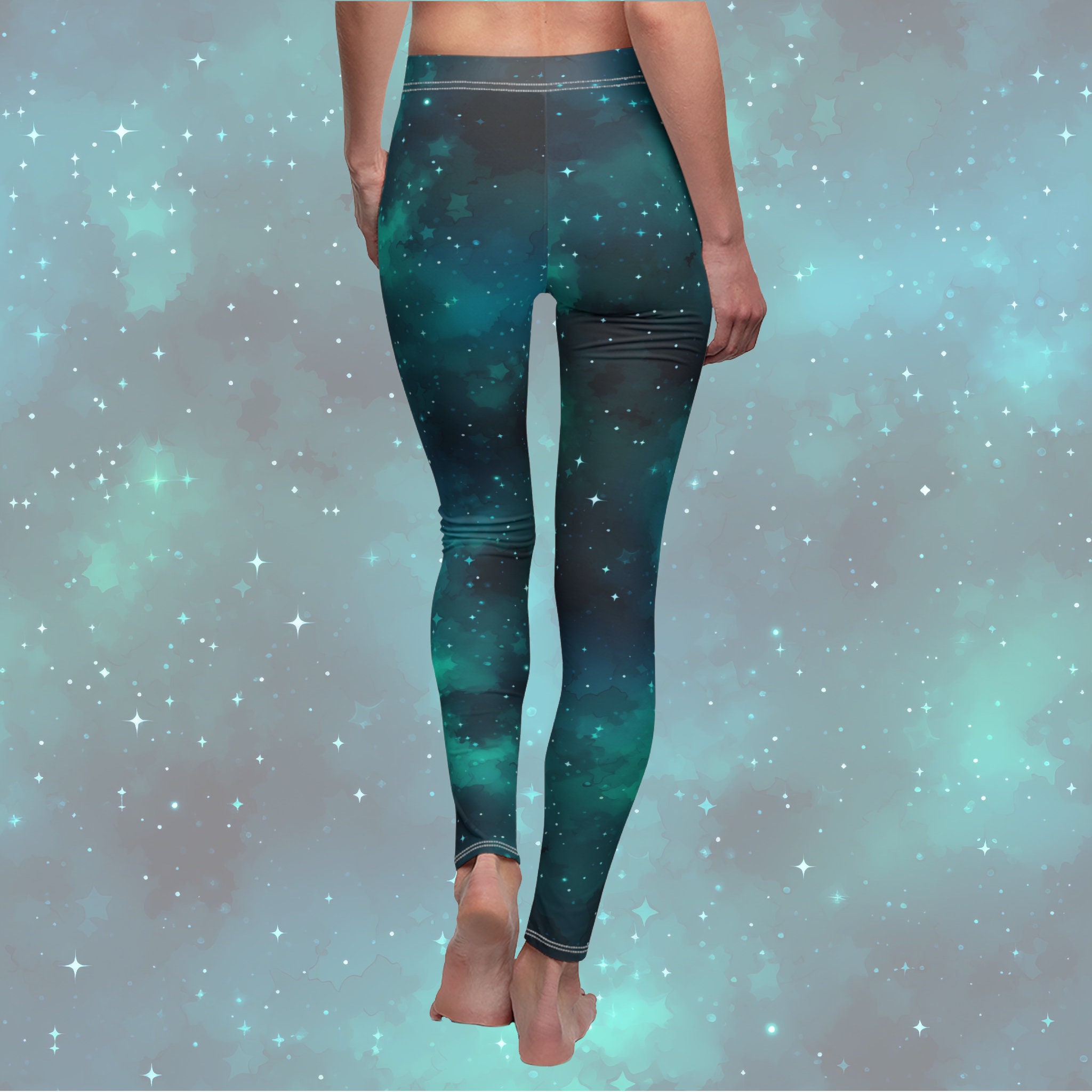 Cyan Starscape Women's All-over Print Casual Leggings Galaxy-print Leggings  Spandex Yoga Pants Bottoms for Cosmic Queens 