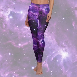 Vivid Purple Space Women's All-over Print Casual Leggings Galaxy-print  Leggings Spandex Yoga Pants Bottoms for Cosmic Queens 