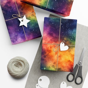Rainbow Space Gift Wrap - Cosmic Space Galaxy Wrapping Paper for Birthdays, Christmas, Gift Giving in Matte or Satin Paper Finish