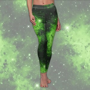 Lime Space Women&#39;s All-Over Print Casual Leggings - Galaxy-Print Leggings Spandex Yoga Pants Bottoms for Cosmic Queens