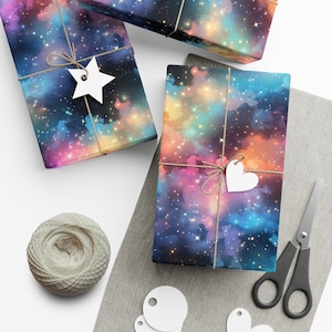 Ethereal Stars Gift Wrap - Cosmic Space Galaxy Wrapping Paper for Birthdays, Christmas, Gift Giving in Matte or Satin Paper Finish