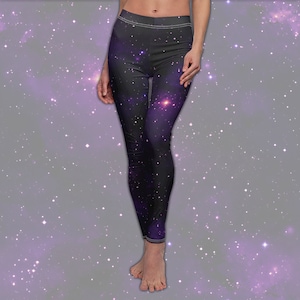 Dark Purple Space Women&#39;s All-Over Print Casual Leggings - Galaxy-Print Leggings Spandex Yoga Pants Bottoms for Cosmic Queens