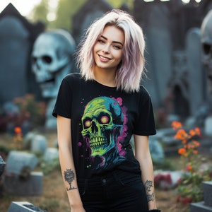 Neon Zombie Unisex T-Shirt -Halloween Zombie Shirt, Halloween Skeleton Shirt, Men&#39;s Clothing, Women&#39;s Clothing, Unisex Clothing, Black Shirt