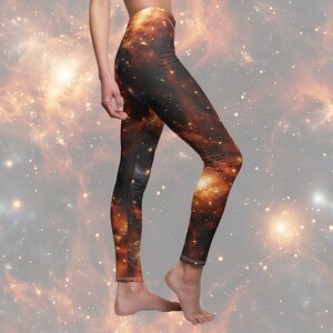 Orange Nebula Women&#39;s All-Over Print Casual Leggings - Galaxy-Print Leggings Spandex Yoga Pants Bottoms for Cosmic Queens