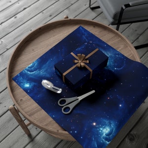 Blue Nebula Cluster Gift Wrap - Cosmic Space Galaxy Wrapping Paper for Birthdays, Christmas, Gift Giving in Matte or Satin Paper Finish