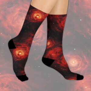 Crimson Galaxies Cushioned Crew Socks - Celestial Galaxy Deep Space Socks Gift (Fits Women&#39;s US Size 5 - Men&#39;s US Size 12)