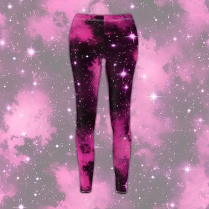 Pink Starscape Women&#39;s All-Over Print Casual Leggings - Galaxy-Print Leggings Spandex Yoga Pants Bottoms for Cosmic Queens
