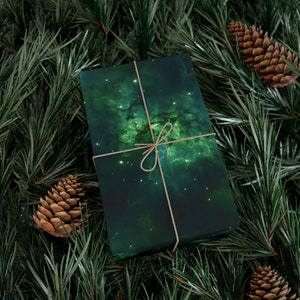 Verdant Space Gift Wrap - Cosmic Space Galaxy Wrapping Paper for Birthdays, Christmas, Gift Giving in Matte or Satin Paper Finish