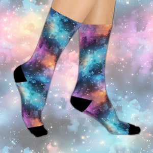 Ethereal Stars Cushioned Crew Socks - Celestial Galaxy Deep Space Socks Gift (Fits Women&#39;s US Size 5 - Men&#39;s US Size 12)