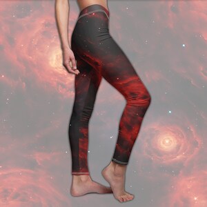 Double Crimson Galaxies Women&#39;s All-Over Print Casual Leggings - Galaxy-Print Space Leggings Spandex Yoga Pants Bottoms for Cosmic Queens