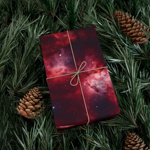 Crimson Nebulae Gift Wrap - Cosmic Space Galaxy Wrapping Paper for Birthdays, Christmas, Gift Giving in Matte or Satin Paper Finish