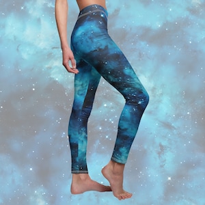Cerulean Starscape Women&#39;s All-Over Print Casual Leggings - Galaxy-Print Leggings Spandex Yoga Pants Bottoms for Cosmic Queens