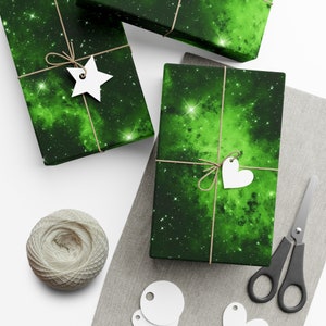 Lime Space Gift Wrap - Cosmic Space Galaxy Wrapping Paper for Birthdays, Christmas, Gift Giving in Matte or Satin Paper Finish