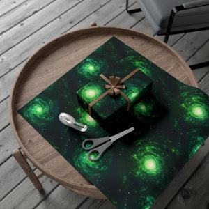 Green Galaxies Gift Wrap - Cosmic Space Galaxy Wrapping Paper for Birthdays, Christmas, Gift Giving in Matte or Satin Paper Finish