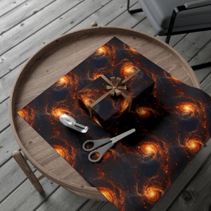 Orange Galaxies Gift Wrap - Cosmic Space Galaxy Wrapping Paper for Birthdays, Christmas, Gift Giving in Matte or Satin Paper Finish
