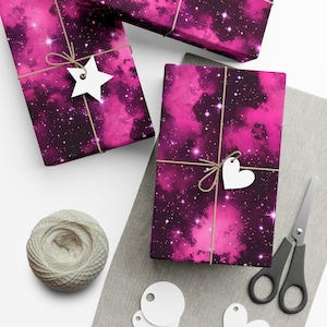 Pink Starscape Gift Wrap - Cosmic Space Galaxy Wrapping Paper for Birthdays, Christmas, Gift Giving in Matte or Satin Paper Finish