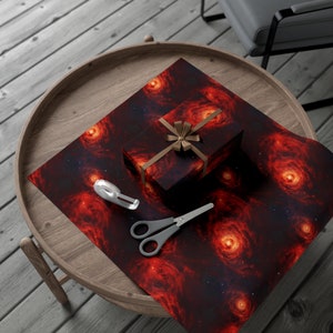 Crimson Galaxies Gift Wrap - Cosmic Space Galaxy Wrapping Paper for Birthdays, Christmas, Gift Giving in Matte or Satin Paper Finish