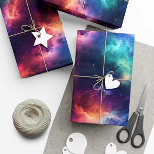 Neon Nebula Gift Wrap - Cosmic Space Galaxy Wrapping Paper for Birthdays, Christmas, Gift Giving in Matte or Satin Paper Finish