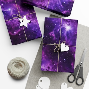 Vivid Purple Space Gift Wrap - Cosmic Space Galaxy Wrapping Paper for Birthdays, Christmas, Gift Giving in Matte or Satin Paper Finish