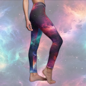 Neon Nebula Women&#39;s All-Over Print Casual Leggings - Galaxy-Print Leggings Spandex Yoga Pants Bottoms for Cosmic Queens