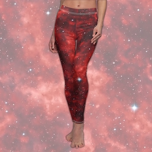 Scarlet Starscape Women&#39;s All-Over Print Casual Leggings - Galaxy-Print Leggings Spandex Yoga Pants Bottoms for Cosmic Queens