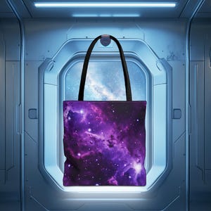 Vivid Purple Space Tote Bag - Space Galaxy Carryall, Starry Night Bag, Cosmic Outer Space Purse, Astronomy Canvas Tote, Celestial Handbag