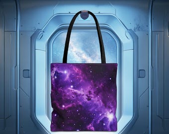 Vivid Purple Space Tote Bag - Space Galaxy Carryall, Starry Night Bag, Cosmic Outer Space Purse, Astronomy Canvas Tote, Celestial Handbag