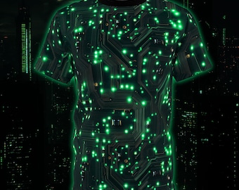 Cyber Circuits T-shirt uniseks - cyberpunkshirt, dystopische mode, hi-tech shirt, futuristische techwear, hackeraccessoires, ravercadeaus