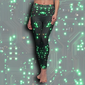 Leggings Cyber Circuits - Abbigliamento Cyberpunk, Abbigliamento Futuristico, Cosplay Cyberpunk, Abbigliamento Rave, Pantaloni Cyberpunk, Pantaloni Sci Fi, Abbigliamento Tecnico
