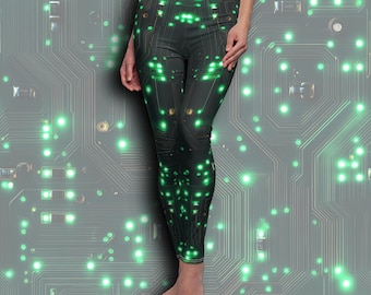 Leggings Cyber Circuits: ropa cyberpunk, ropa futurista, cosplay cyberpunk, ropa rave, pantalones cyberpunk, pantalones de ciencia ficción, ropa técnica